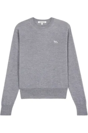 Maison Kitsuné Swetry, Kobieta, Szary, L, Sweter z wełny merynosa z naszywką Baby Fox