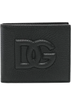 Dolce & Gabbana Akcesoria, Mężczyzna, Czarny, ONE SIZE, Skóra, Składany Portfel z Logo wytłoczonym Czarna Skóra