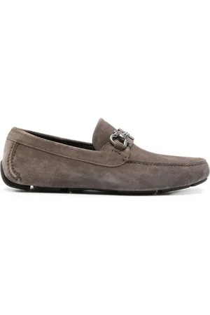Salvatore Ferragamo Buty, Mężczyzna, Szary, 42 EU, Zamsz, Brązowy Zamsz Logo Płaski Mokasyn