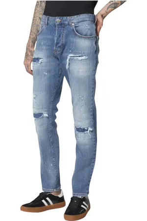 John Richmond Jeansy, Mężczyzna, Niebieski, W33, Bawełna, Jeansyy slim fit z efektem zniszczenia