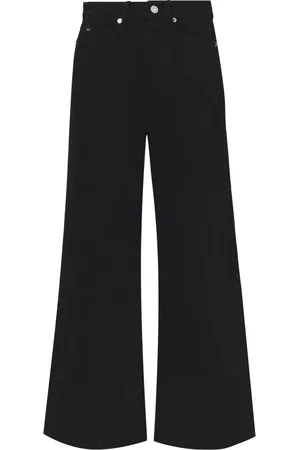 Proenza Schouler Jeansy, Kobieta, Czarny, 2XS, Bawełna, Czarne dżinsy dzwony z naszywką z logo