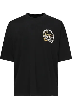 Represent Koszulki, Mężczyzna, Czarny, S, Czarna Bawełniana Crewneck Boxy Hooded T-shirt