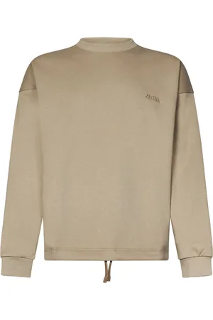 Ermenegildo Zegna Bluzy, Mężczyzna, Beżowy, XS, Beżowy Sweter z Prążkami z Logo Zegna