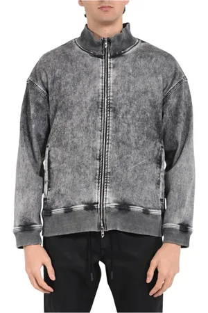 Diesel Bluzy, Mężczyzna, Szary, L, Denim, Kurtka treningowa z marmurowanym dżinsu i logo