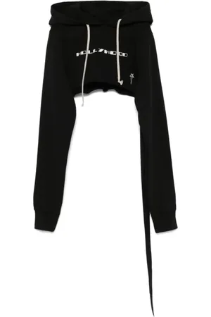 Rick Owens Bluzy, Mężczyzna, Czarny, S, Czarny Milk Cropped Hoodie