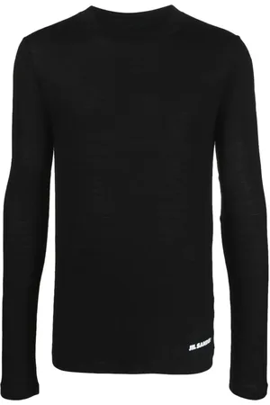 Jil Sander Swetry, Mężczyzna, Czarny, M, Czarna wełniana koszulka z logo
