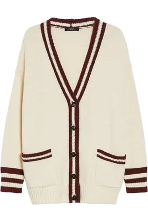 Max Mara Swetry, Kobieta, Beżowy, M, Bawełna, Pasiasty kardigan bawełniany