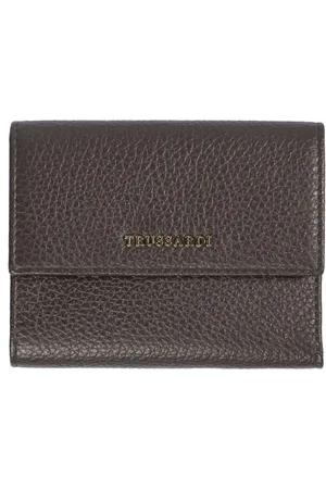 Trussardi Akcesoria, Kobieta, brązowy, ONE SIZE, Portfel skórzany z zapięciem na guzik