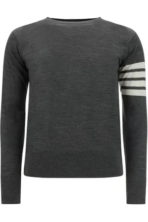 Thom Browne Swetry, Mężczyzna, Szary, XL, Ikoniczny Sweter z Paskami z Wełny