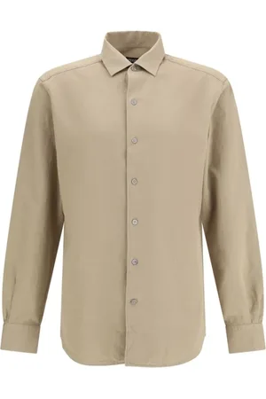 Ermenegildo Zegna Koszule, Mężczyzna, Beżowy, M, Elegancka Koszula z Bawełny i Lnu