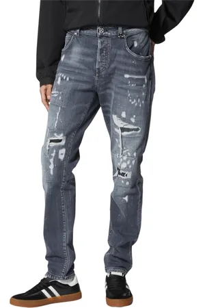 John Richmond Jeansy, Mężczyzna, Szary, W36, Bawełna, Dżinsy slim fit z przetartymi detalami i efektem zużycia