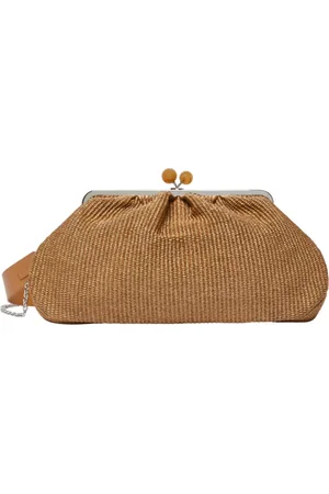 Max Mara Torebki, Kobieta, brązowy, ONE SIZE, Bawełna, Brązowa torba Pasticcino duża kopertówka rafia