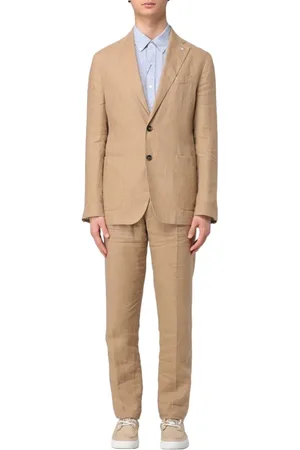 Manuel Ritz Garnitury, Mężczyzna, Beżowy, XL, Len, Garnitur lniany Monopetto Klasyczny Slim Fit