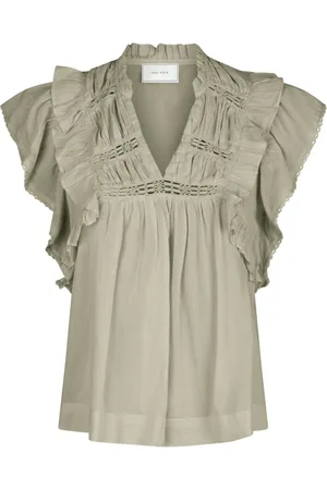 Neo Noir Bluzki, Kobieta, Zielony, L, Bawełna, Ruffle Voile Top - Smoke