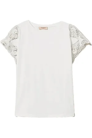 Twin-Set Koszulki, Kobieta, Biały, M, Bawełniany T-shirt