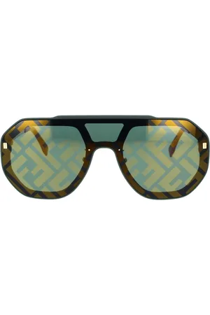 Fendi Akcesoria, unisex, Żółty, ONE SIZE, Stylowe okulary przeciwsłoneczne z zielonym logo