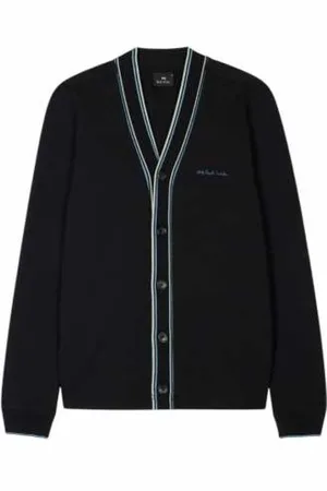 Paul Smith Swetry, Mężczyzna, Niebieski, L, Czarny Kardigan z Niebieskimi Paskami