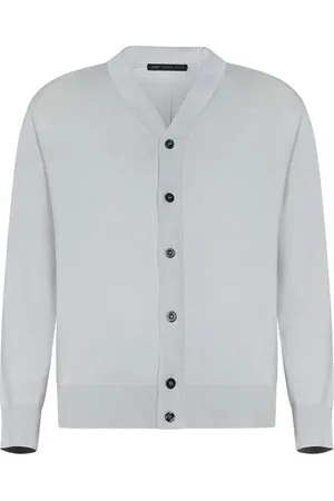 LOW BRAND Swetry, Mężczyzna, Szary, M, Nylon, Sweter z dekoltem w serek i detalami intarsia