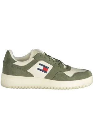 Tommy Hilfiger Buty, Mężczyzna, Zielony, 40 EU, Zielone Sneakersy z Poliestru z Kontrastowymi Szczegółami