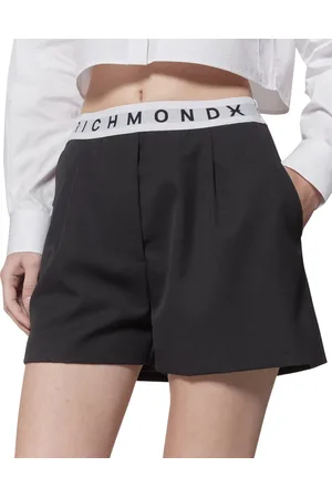 John Richmond Szorty, Kobieta, Czarny, S, Poliester, Czarne szorty z elastycznym pasem logo X