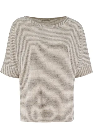 LE TRICOT PERUGIA Koszulki, Kobieta, Beżowy, M, Paski lniana letnia koszulka