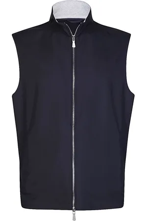 ELEVENTY Kurtki, Mężczyzna, Niebieski, 3XL, Jedwabny Gilet z Pełnym Zamkiem i Stojącym Kołnierzem