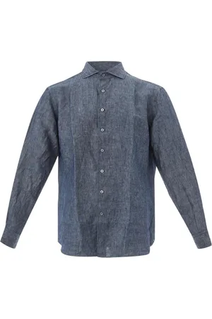 LARDINI Koszule, Mężczyzna, Niebieski, 4XL, Niebieska lniana koszula casualowa dla mężczyzn