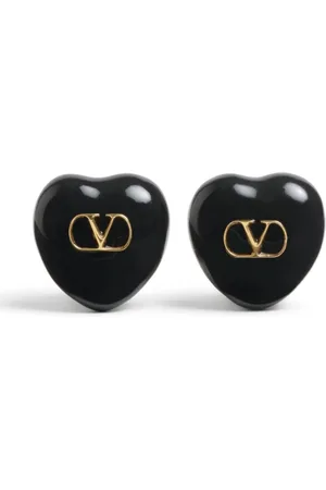 VALENTINO GARAVANI Akcesoria, Kobieta, Czarny, ONE SIZE, Len, Serce V Logo Kolczyki Biżuteria