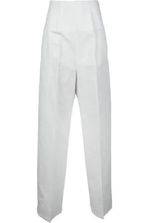 Sportmax Spodnie, Kobieta, Biały, 2XS, Bawełniane lniane spodnie