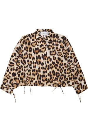Munthe Bluzki, Kobieta, brązowy, XL, Len, Top z Wzorem Leoparda z Wiązanymi Szczegółami