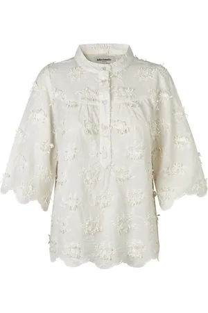Lollys Laundry Bluzki, Kobieta, Biały, XL, Bawełna, Elegancka Bluzka Louisell z Haftami
