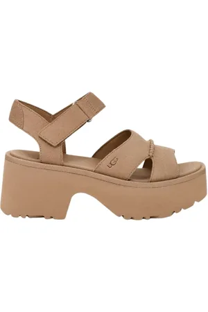 UGG Buty, Kobieta, brązowy, 38 EU, Zamsz, Letnie Sandały na Platformie z Paskiem wokół kostki