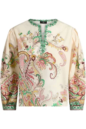 Etro Bluzki, Kobieta, Wielobarwność, XL, Beige Paisley Print V-Neck Top