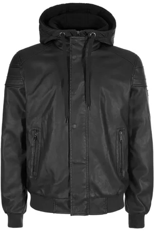 YES ZEE BY ESSENZA Kurtki, Mężczyzna, Czarny, 2XL, Len, Czarny płaszcz z polietylenu z odpinanym wewnętrznym kapturem