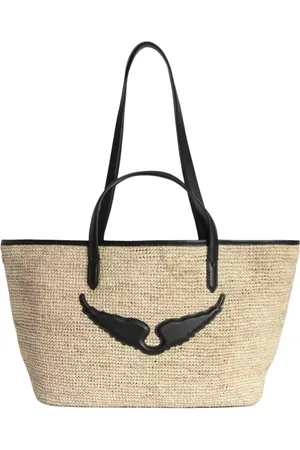 Zadig & Voltaire Torebki, Kobieta, Beżowy, ONE SIZE, Plecak koszykowy z rafii i skórzanymi uchwytami