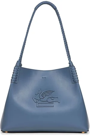 Etro Torebki, Kobieta, Niebieski, ONE SIZE, Niebieska Skórzana Torba Shopper z Pegazem