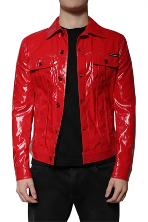 Dolce & Gabbana Kurtki, Mężczyzna, Czerwony, M, Czerwona Kurtka Biker z Logo