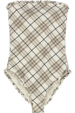 Burberry Stroje kąpielowe, Kobieta, Beżowy, L, Falbana kostium kąpielowy z motywem