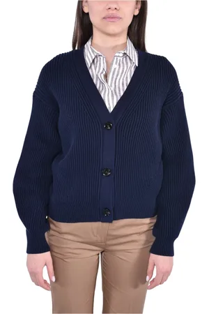 Max Mara Swetry, Kobieta, Niebieski, M, Miękki Bawełniany Sweter z Prążkami