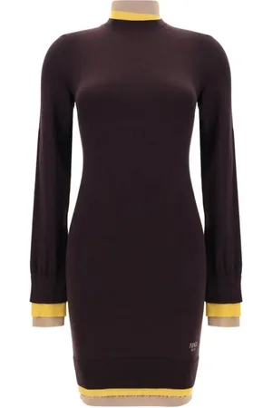 Fendi Sukienki, Kobieta, Fioletowy, 2XS, Żakardowy Mini Sukienka z Golfem