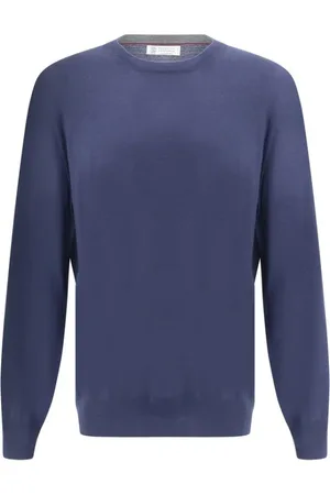 Brunello Cucinelli Swetry, Mężczyzna, Niebieski, 3XL, Monochromatyczny Sweter z Wełny Polarowej