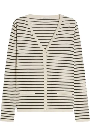 Max Mara Swetry, Kobieta, Beżowy, L, Wełna, Beżowy Kardigan z Kontrastowymi Krawędziami