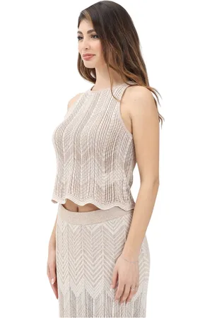 AKEP Koszulki, Kobieta, Beżowy, S, Zig-Zag Crop Top