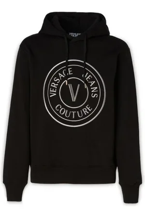 VERSACE Bluzy, Mężczyzna, Czarny, XL, Bawełna, Czarny Bawełniany Bluza z Kapturem