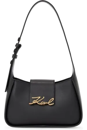 Karl Lagerfeld Torebki, Kobieta, Czarny, ONE SIZE, Torba NA Ramię Czarna Z Złotym Detalem Logo