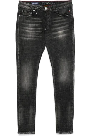 Philipp Plein Jeansy, Mężczyzna, Czarny, W32, Czarne Racing Club Jeansy Zapięcie na guzik