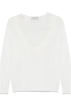 ERMANNO SCERVINO Swetry, Kobieta, Biały, S, Biała Sweter z Haftem w Serek
