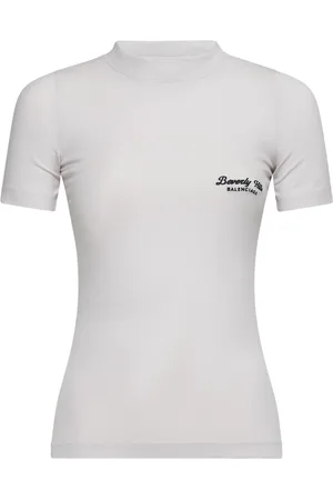 Balenciaga Koszulki, Kobieta, Biały, S, Len, Koszulka z logo na piersi