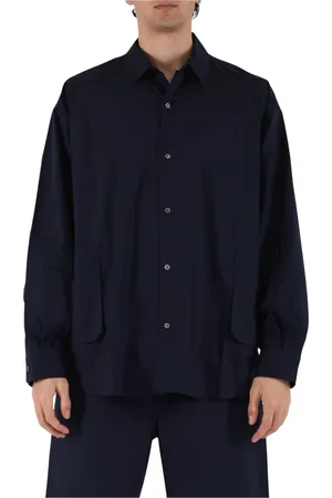 Roberto Collina Koszule, Mężczyzna, Niebieski, XL, Bawełniana Oversize Koszula z Kieszeniami