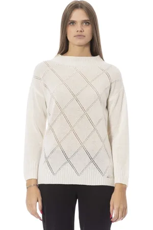 BALDININI Swetry, Kobieta, Beżowy, M, Wełna, Elegancki Sweter z Wulkanicznym Dekoltem